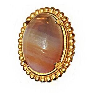 VINTAGE BANDED AGATE OVAL CABASHON BEADED GOLD